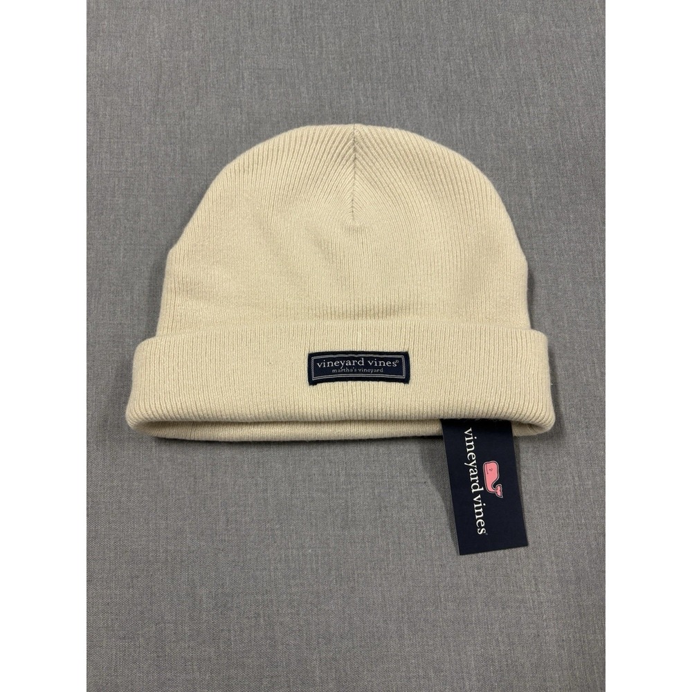 Vineyard Vines Merino Wool Watch Cap Beanie Cuffed Knit Stone Beige One Size NWT